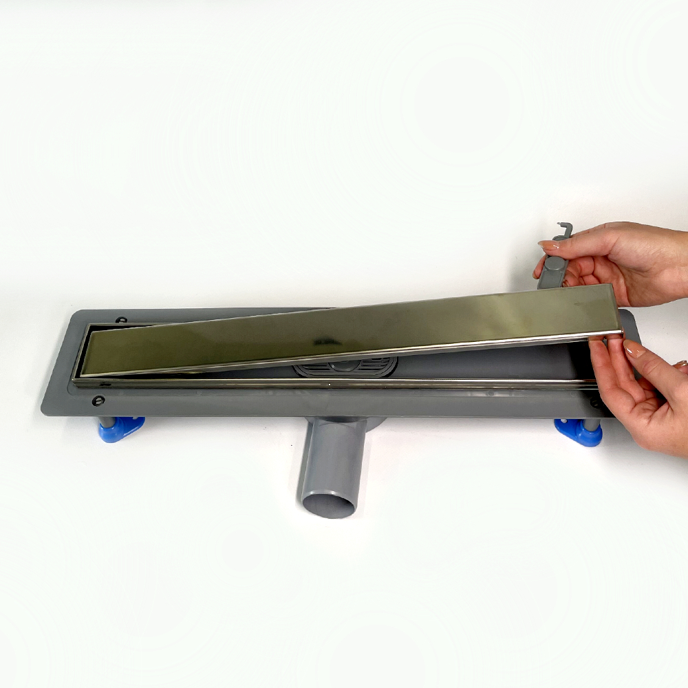 Сливной трап для душа с поворотным сифоном 360, решетка "ПОД ПЛИТКУ" 50 см, нержавеющая кромка Сливной трап для душа с поворотным сифоном 360, решетка "ПОД ПЛИТКУ" 50 см, нержавеющая кромка