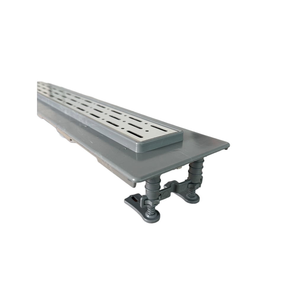 Канализационный трап с пластиковым корпусом, решетка "Дождь" 80 см, Душевой канал с горизонтальным фланцем Канализационный трап с пластиковым корпусом, решетка "Дождь" 80 см, Душевой канал с горизонтальным фланцем