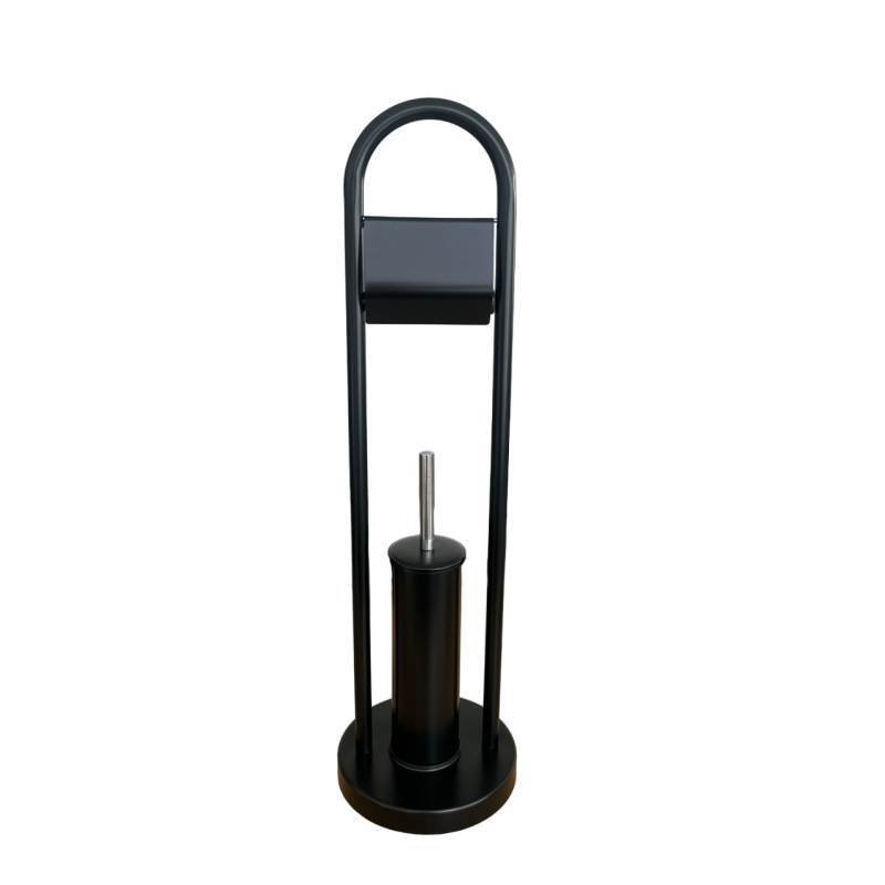Стойка из нержавеющей стали с держателем для бумаги и ершиком, 73см высотой, цвет черный
