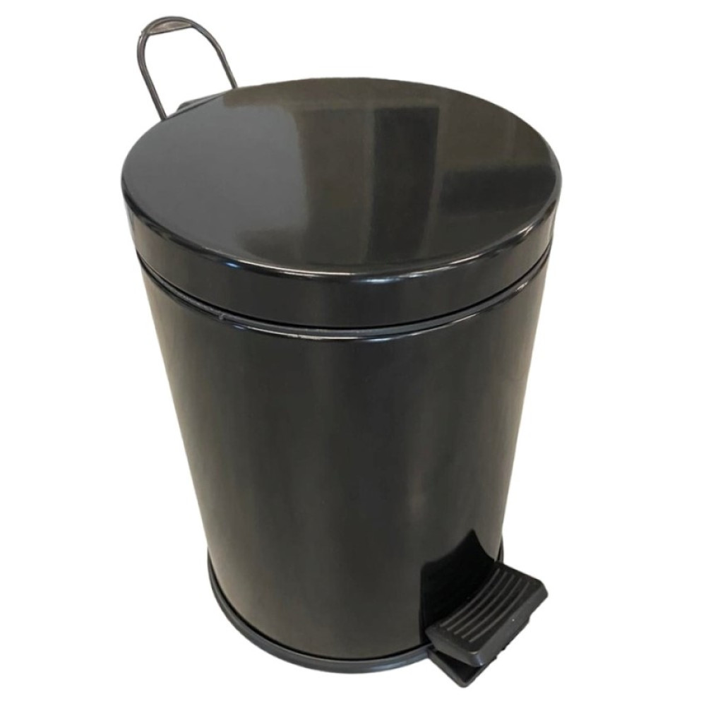 Відро для сміття з педаллю 12 л з нержавіючої сталі компактне чорне 35см висота, діаметр 25см Відро для сміття з педаллю 12 л з нержавіючої сталі компактне чорне 35см висота, діаметр 25см