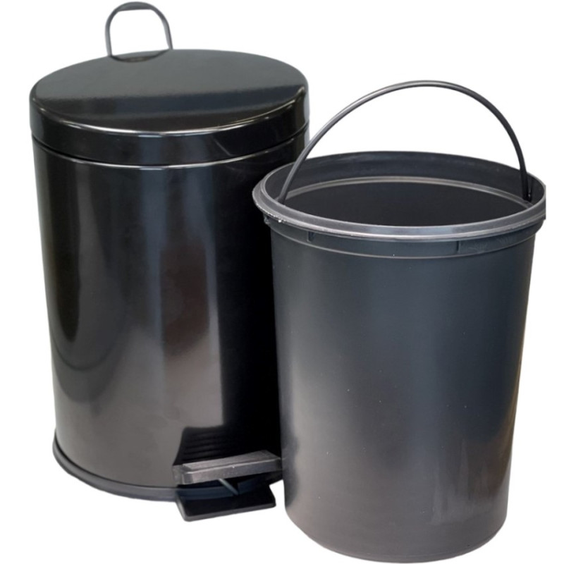 Відро для сміття з педаллю 12 л з нержавіючої сталі компактне чорне 35см висота, діаметр 25см