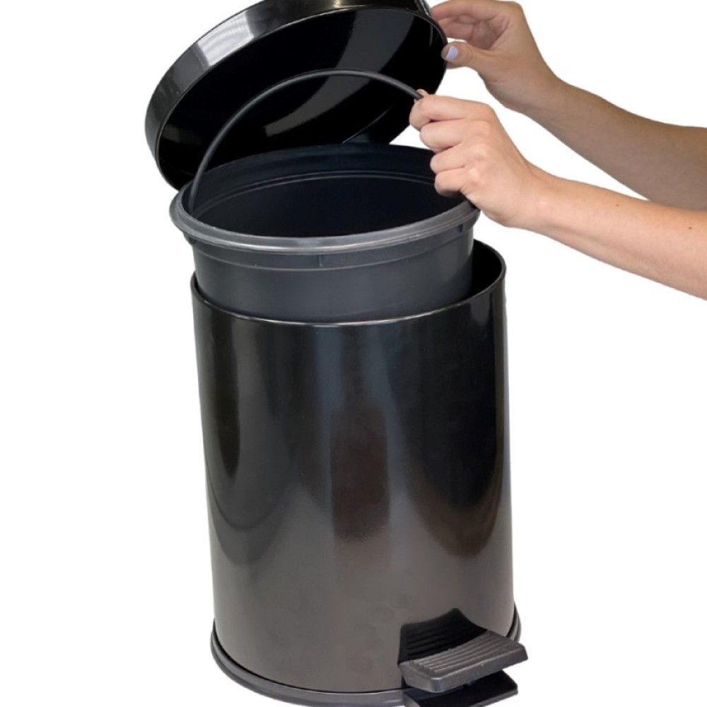 Відро для сміття з педаллю 12 л з нержавіючої сталі компактне чорне 35см висота, діаметр 25см Відро для сміття з педаллю 12 л з нержавіючої сталі компактне чорне 35см висота, діаметр 25см