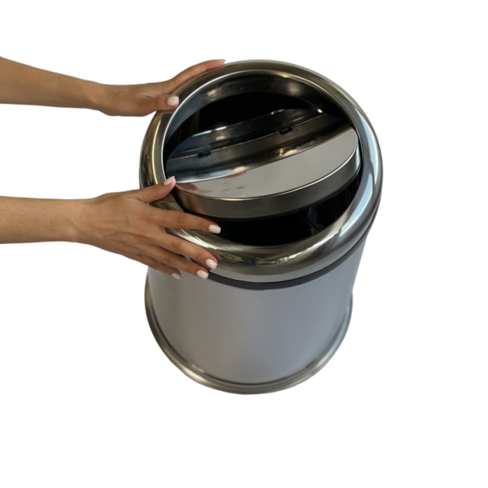 Круглое мусорное ведро с подвижной крышкой из нержавеющей стали 5 литров Круглое мусорное ведро с подвижной крышкой из нержавеющей стали 5 литров