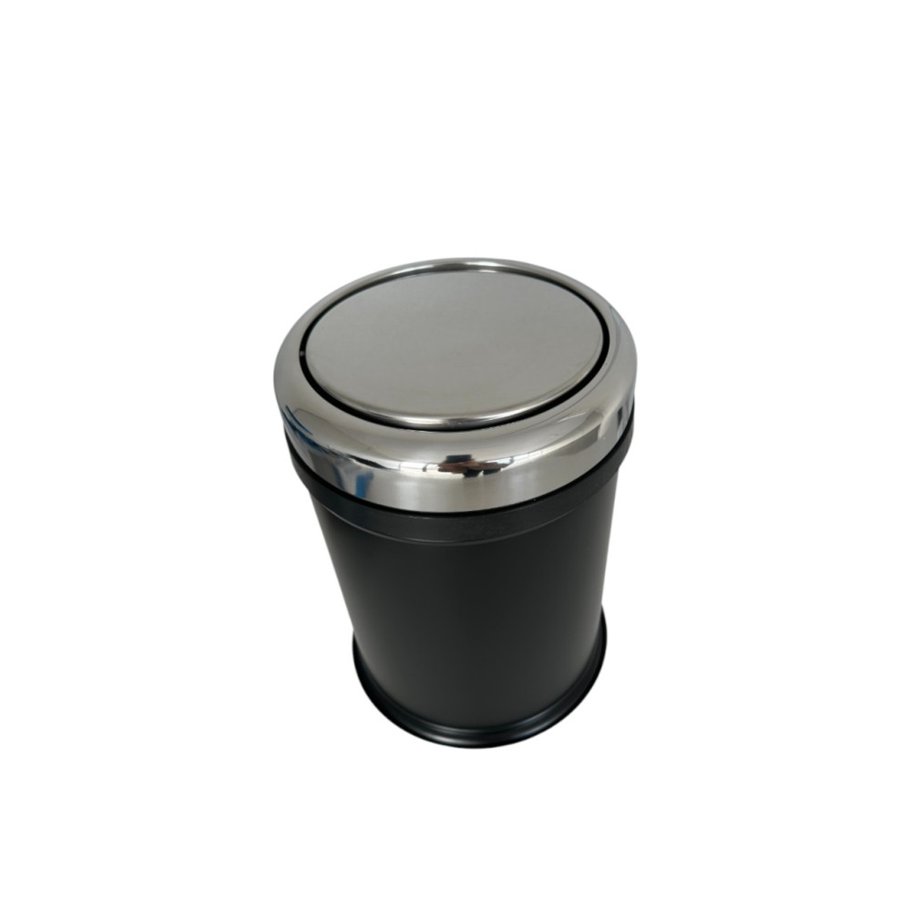 Кругле відро для сміття з рухомою кришкою з нержавіючої сталі з обідком 8 літрів чорного кольору Кругле відро для сміття з рухомою кришкою з нержавіючої сталі з обідком 8 літрів чорного кольору