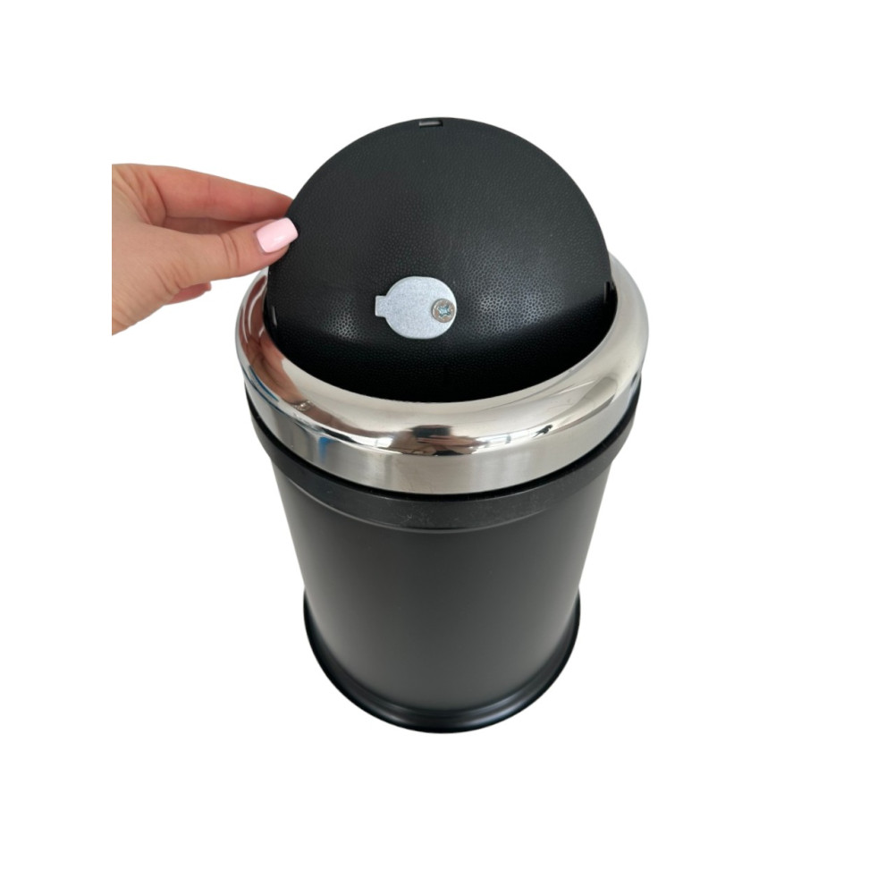 Кругле відро для сміття з рухомою кришкою з нержавіючої сталі з обідком 8 літрів чорного кольору Кругле відро для сміття з рухомою кришкою з нержавіючої сталі з обідком 8 літрів чорного кольору