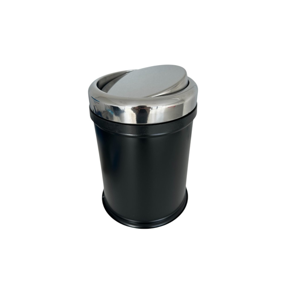 Кругле відро для сміття з рухомою кришкою з нержавіючої сталі з обідком 8 літрів чорного кольору Кругле відро для сміття з рухомою кришкою з нержавіючої сталі з обідком 8 літрів чорного кольору