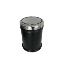 Кругле відро для сміття з рухомою кришкою з нержавіючої сталі з обідком 8 літрів чорного кольору Кругле відро для сміття з рухомою кришкою з нержавіючої сталі з обідком 8 літрів чорного кольору