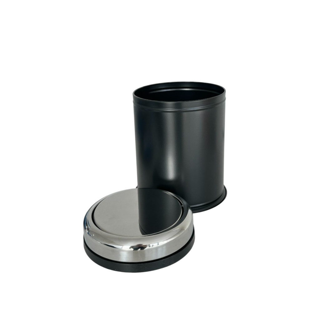 Кругле відро для сміття з рухомою кришкою з нержавіючої сталі з обідком 8 літрів чорного кольору Кругле відро для сміття з рухомою кришкою з нержавіючої сталі з обідком 8 літрів чорного кольору