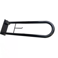 Откидной поручень черный, опора настенная для санузлов из нержавеющей стали Ø 32, размер 73*23*11см