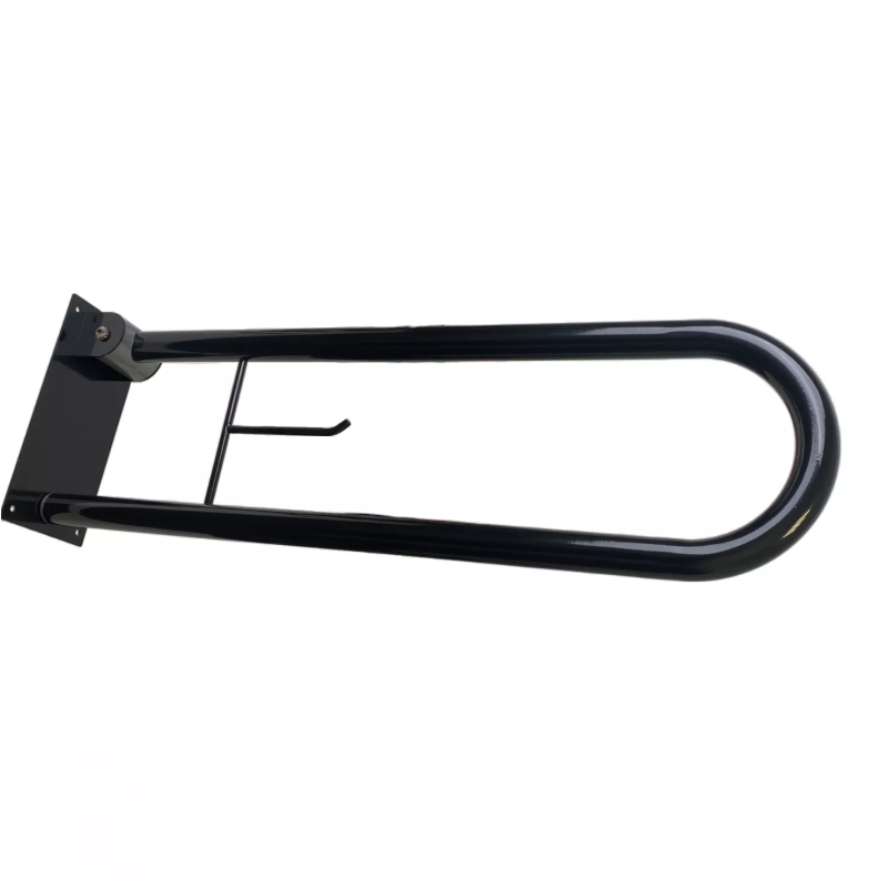 Откидной поручень черный, опора настенная для санузлов из нержавеющей стали Ø 32, размер 73*23*11см