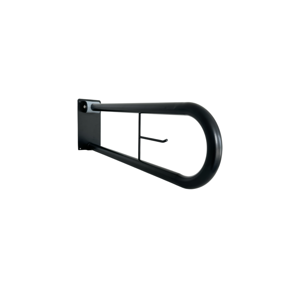 Откидной поручень черный, опора настенная для санузлов из нержавеющей стали Ø 32, размер 73*23*11см Откидной поручень черный, опора настенная для санузлов из нержавеющей стали Ø 32, размер 73*23*11см