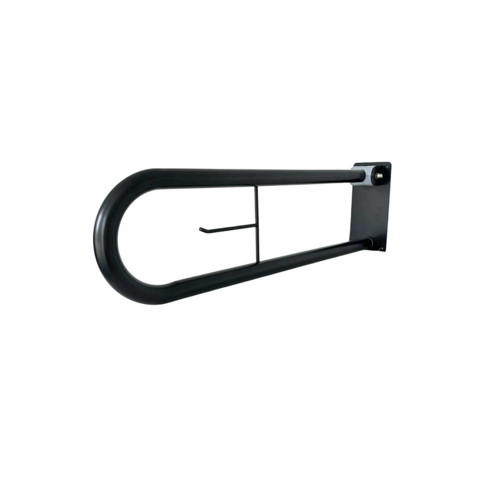 Откидной поручень черный, опора настенная для санузлов из нержавеющей стали Ø 32, размер 73*23*11см Откидной поручень черный, опора настенная для санузлов из нержавеющей стали Ø 32, размер 73*23*11см