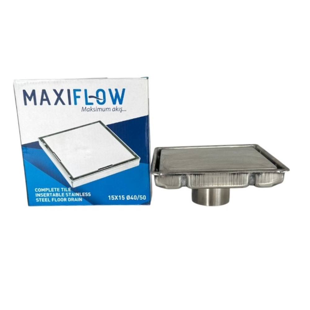 3074 Трап Libra 15х15см из нерж.стали, верт.вых.50мм, Плитка