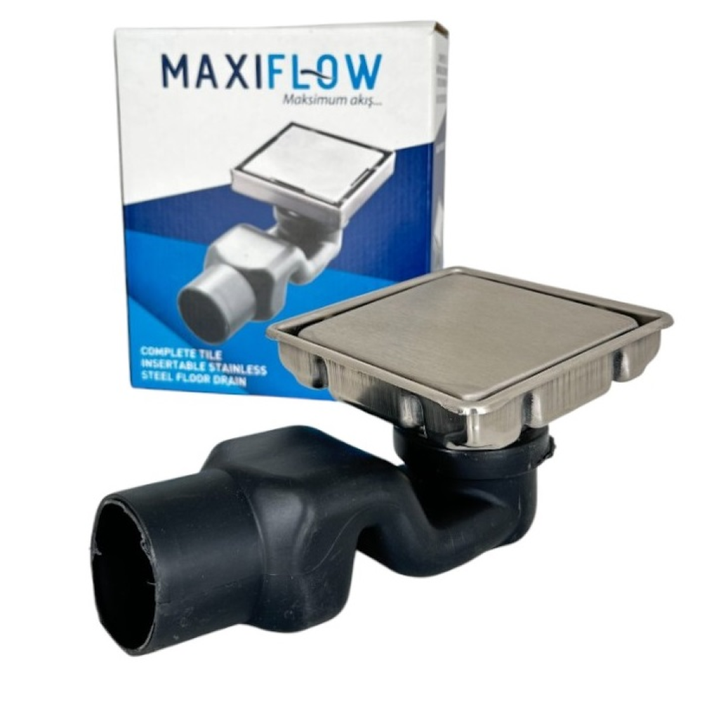 3076 Трап Libra 10х10см из нерж.стали, горизонт.вых.50мм, Плитка