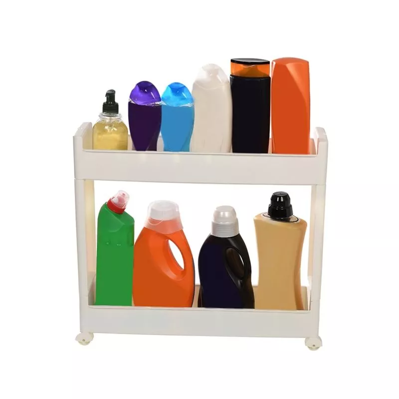 Полиця органайзер двоярусна на колесах пластикова, 49,5*14*45см