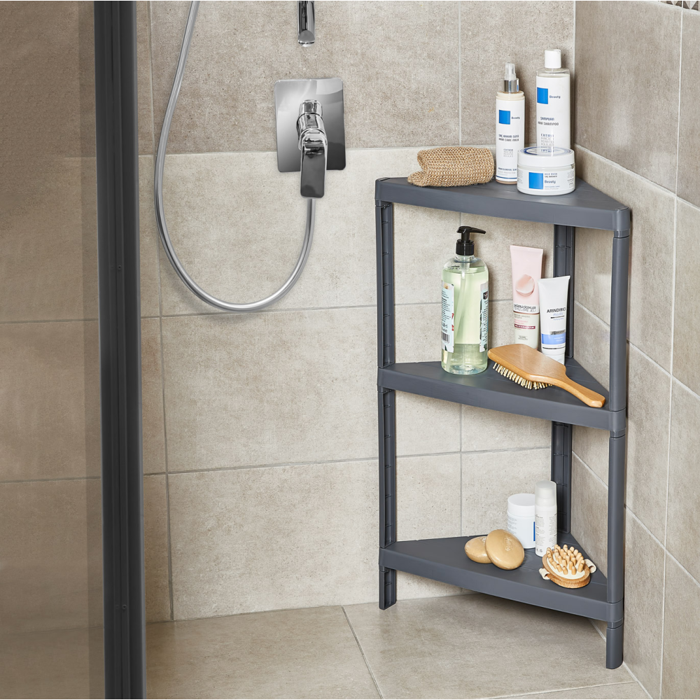 Полочка-органайзер угловая на три яруса черная DP-140 Полочка-органайзер угловая на три яруса черная DP-140