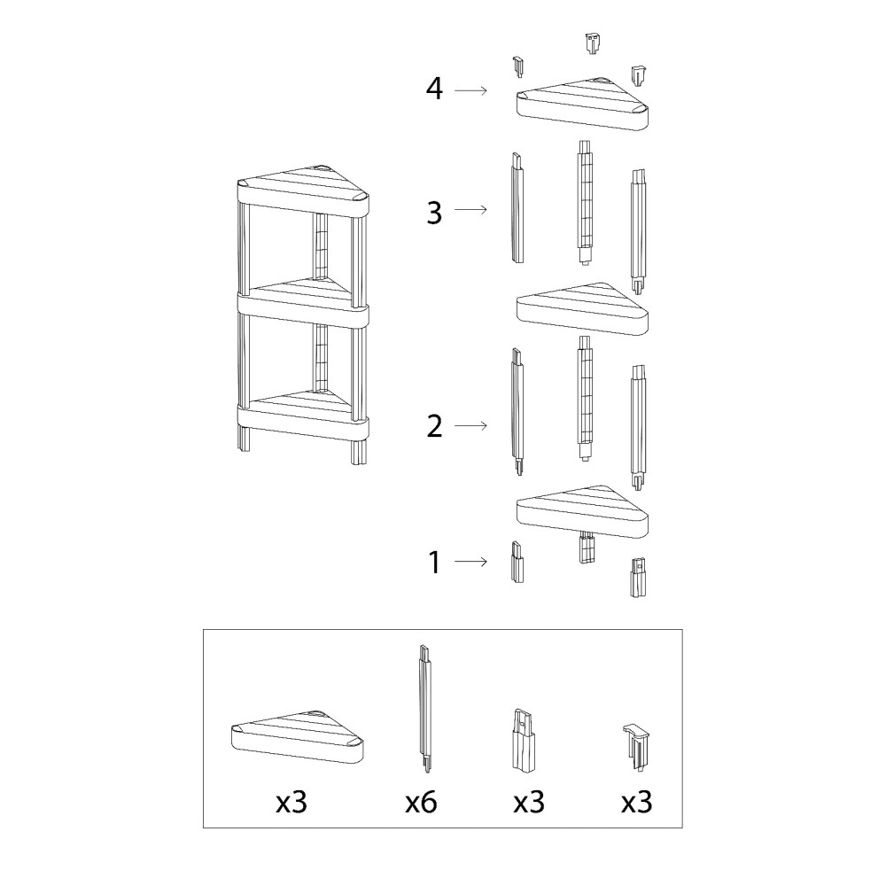 Полочка-органайзер угловая на три яруса черная DP-140 Полочка-органайзер угловая на три яруса черная DP-140