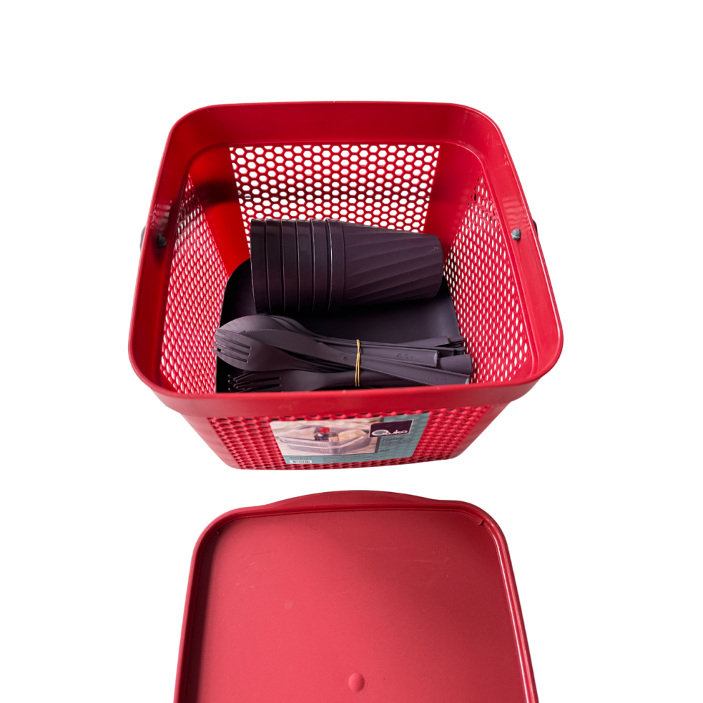 Набір посуду для пікніка з корзиною 8л на 6 персон (32 предмети) червоний Набір посуду для пікніка з корзиною 8л на 6 персон (32 предмети) червоний