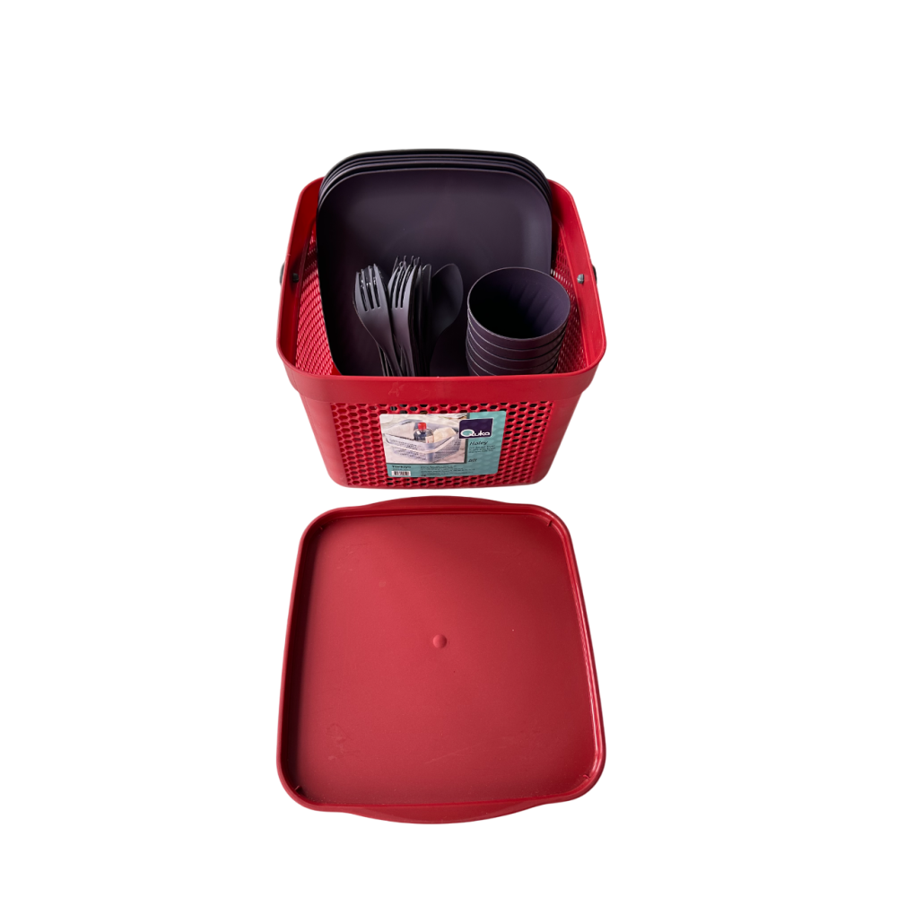 Набір посуду для пікніка з корзиною 8л на 6 персон (32 предмети) червоний Набір посуду для пікніка з корзиною 8л на 6 персон (32 предмети) червоний