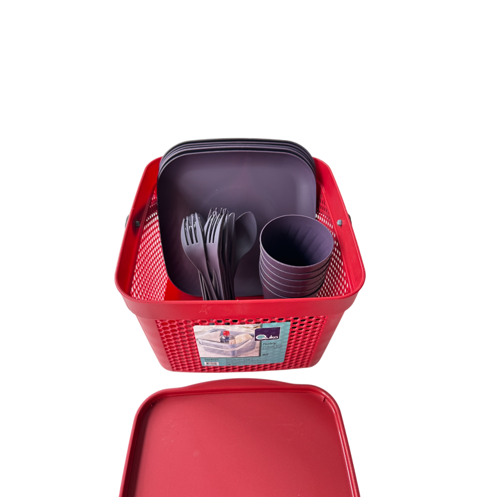Набір посуду для пікніка з корзиною 8л на 6 персон (32 предмети) червоний Набір посуду для пікніка з корзиною 8л на 6 персон (32 предмети) червоний