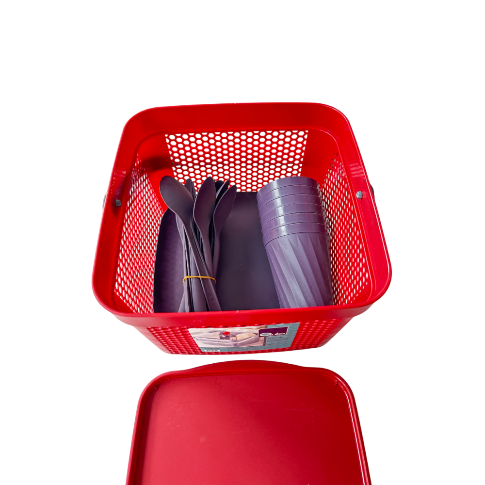 Набір посуду для пікніка з корзиною 8л на 6 персон (32 предмети) червоний Набір посуду для пікніка з корзиною 8л на 6 персон (32 предмети) червоний