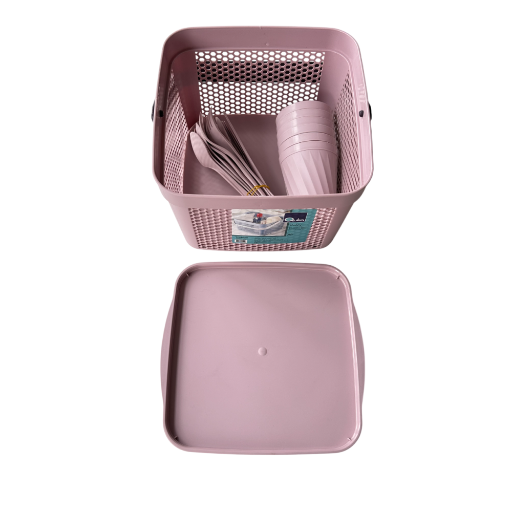 Набір посуду для пікніка з корзиною 8л на 6 персон (32 предмети) рожевий Набір посуду для пікніка з корзиною 8л на 6 персон (32 предмети) рожевий