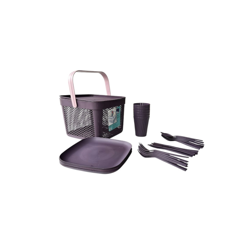 Набор посуды для пикника с корзиной 8л на 6 персон (32 предмета) фиолетовый DP-77 Набор посуды для пикника с корзиной 8л на 6 персон (32 предмета) фиолетовый DP-77