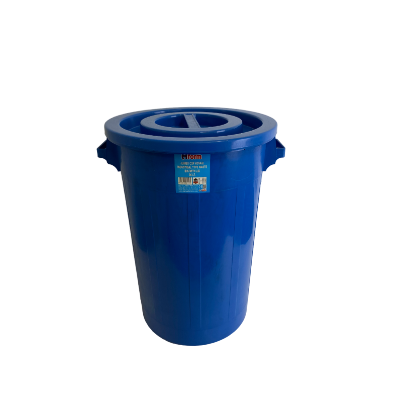 Сміттєвий бак промислового типу з круглою кришкою на 90л, пластик. колір синій
