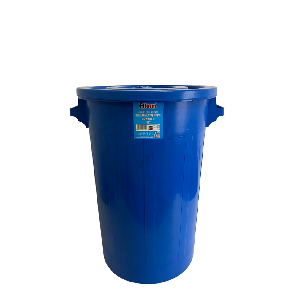 Сміттєвий бак промислового типу з круглою кришкою на 90л, пластик. колір синій Сміттєвий бак промислового типу з круглою кришкою на 90л, пластик. колір синій