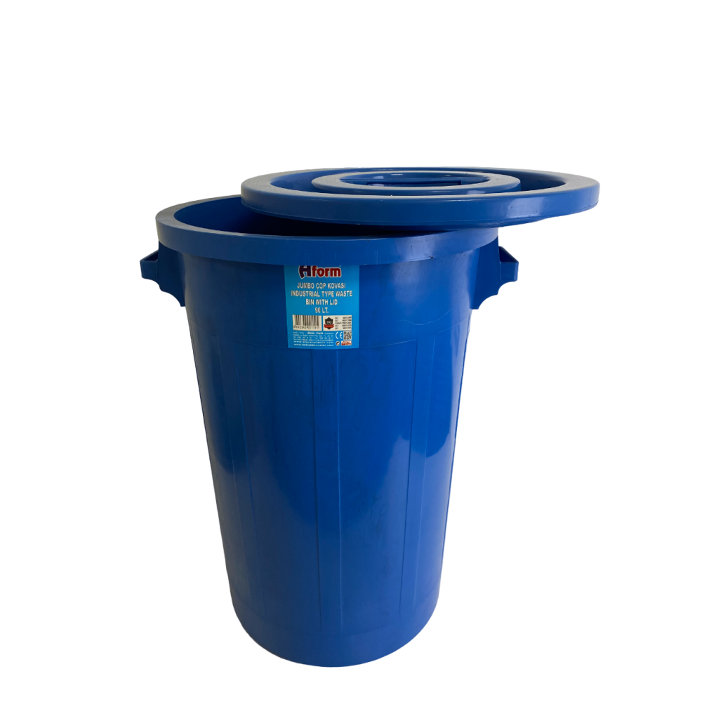 Сміттєвий бак промислового типу з круглою кришкою на 90л, пластик. колір синій Сміттєвий бак промислового типу з круглою кришкою на 90л, пластик. колір синій