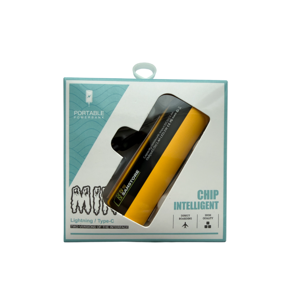 Повербанк на 5000 mAh со встроенным LED-фонарем (1W), цвет желтый