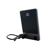 Ультратонкий повербанк 5000 mAh, бездротова зарядка, магнітне кріплення та ніжка, колір срібло