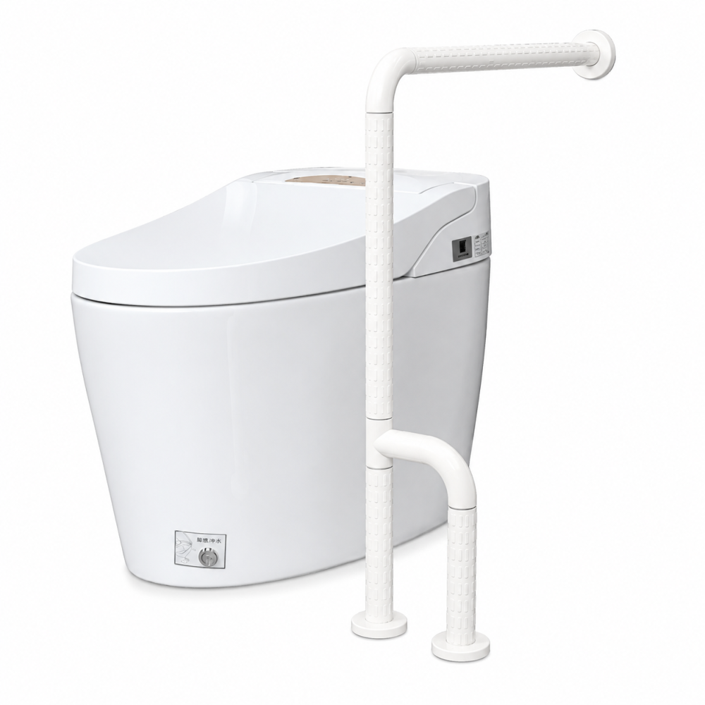 L-shaped toilet grab bar 700x600mm white color, AISI 304