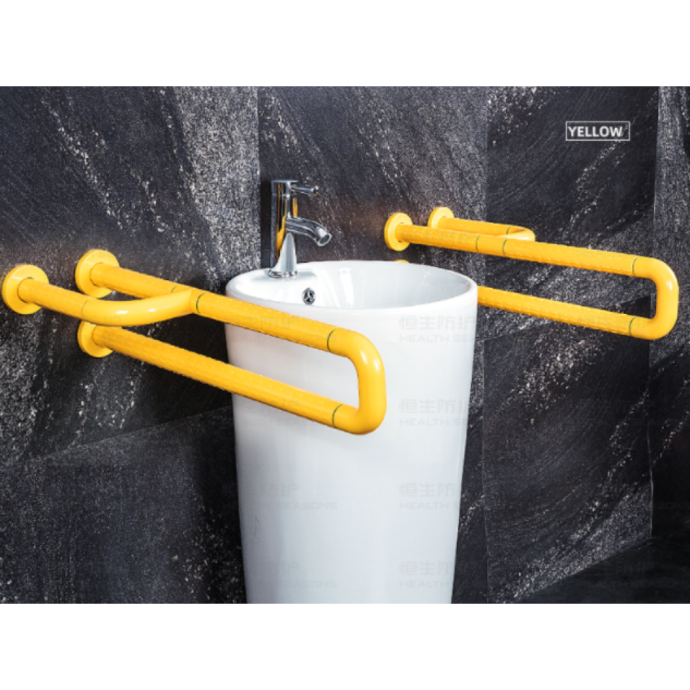 Поручень для умивальника стіновий 60см, висота 120х135мм, колір жовтий, AISI 201