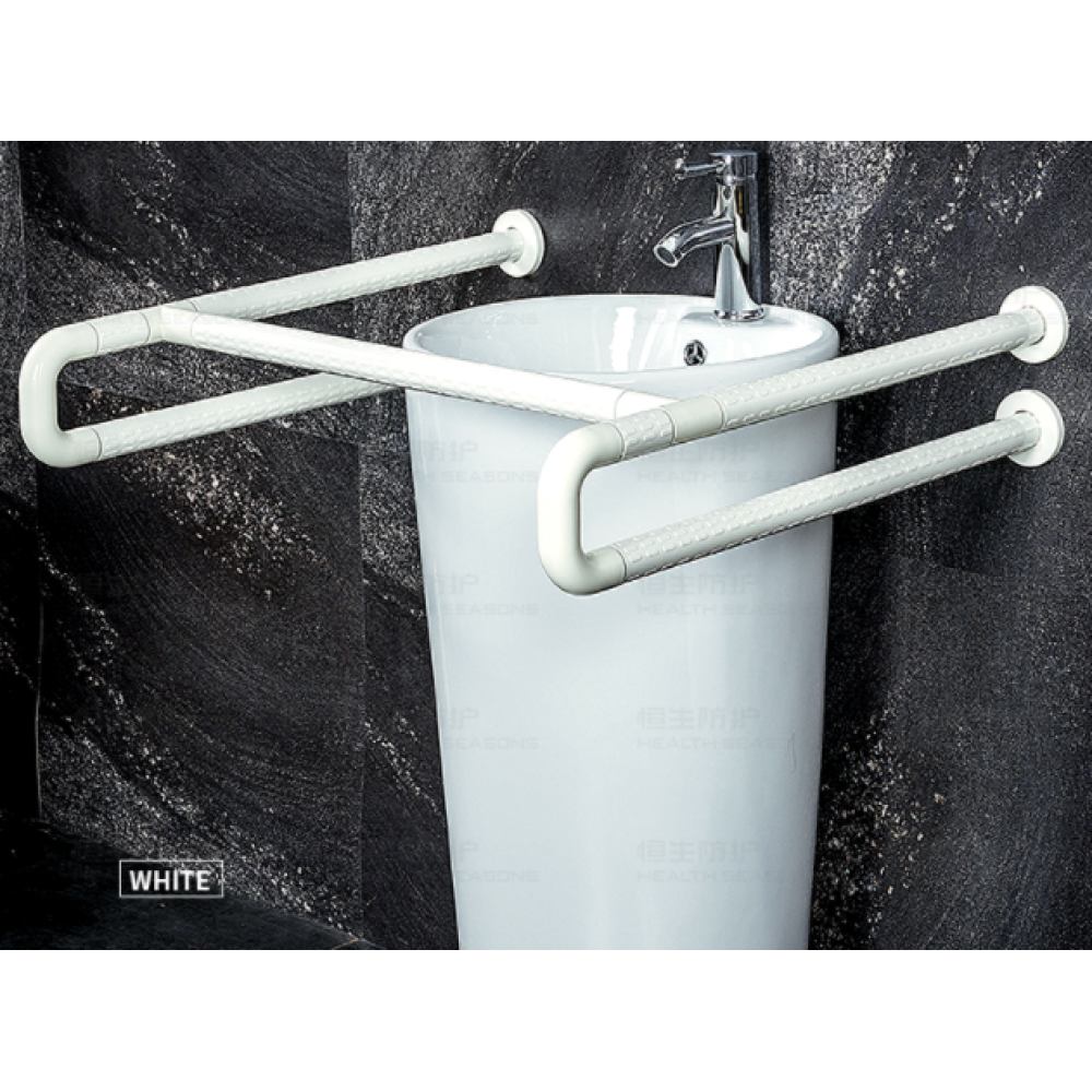 Поручень двосторонній стіновий для умивальника, ширина 650х650мм, колір білий, AISI 304