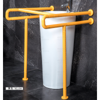 Handrail for washbasin wall/floor, width 650x650mm, height 850mm, color yellow, AISI 201