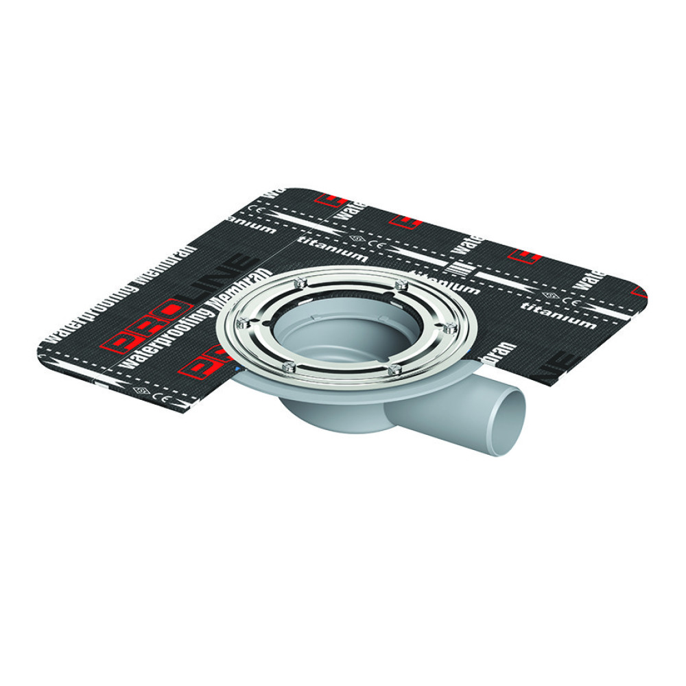 Двокорпусний трап 10*10 см з притискним фланцем і бітумною мембраною, горизонтальний вихід D50, сухий затвор Двокорпусний трап 10*10 см з притискним фланцем і бітумною мембраною, горизонтальний вихід D50, сухий затвор