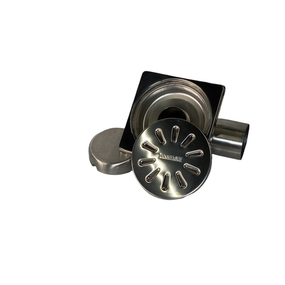 Трап з нержавіючої сталі SLIM 15х15см горизонтальний D50 Трап з нержавіючої сталі SLIM 15х15см горизонтальний D50