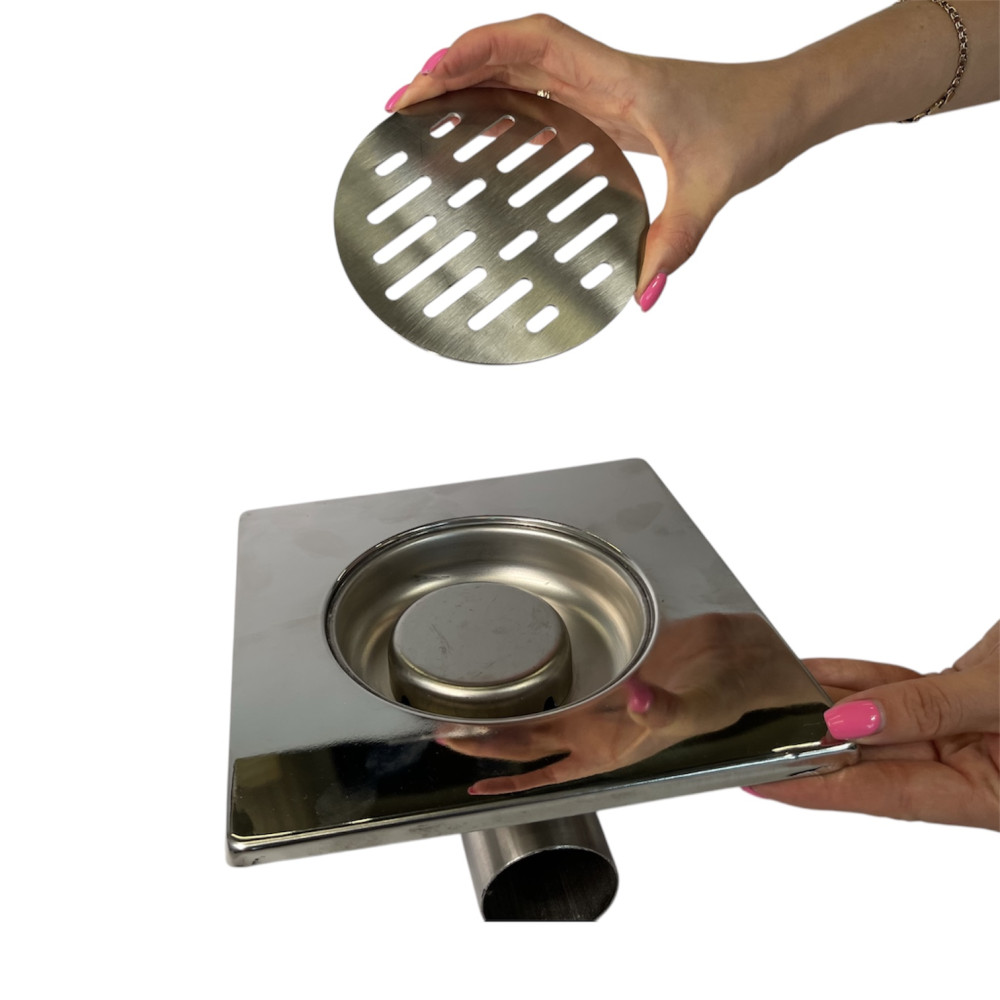 Трап з нержавіючої сталі SLIM 20х20см вертикальний D50 Трап з нержавіючої сталі SLIM 20х20см вертикальний D50