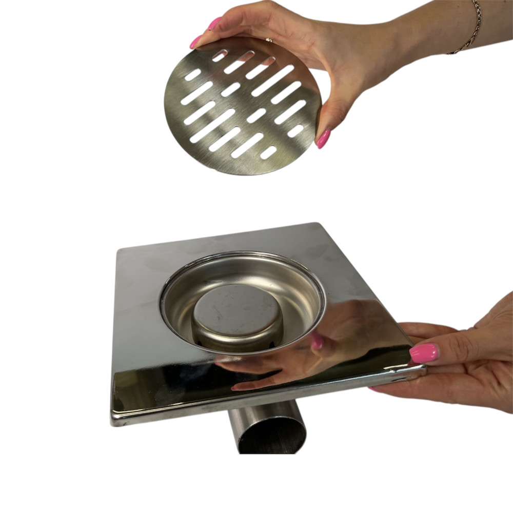 Трап з нержавіючої сталі SLIM 20х20см горизонтальний D50 Трап з нержавіючої сталі SLIM 20х20см горизонтальний D50