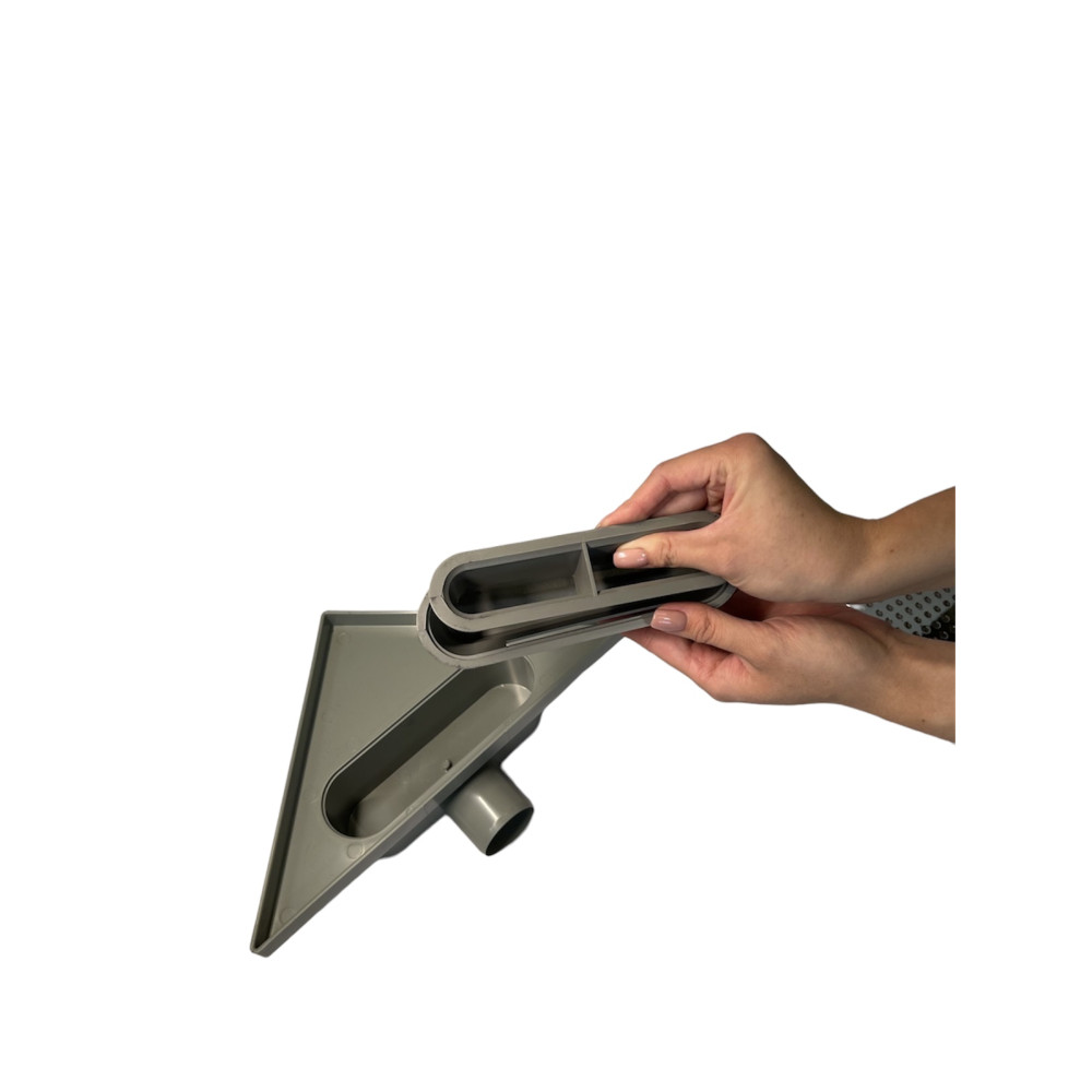 Трап для душа угловой  234х330мм горизонтальный, решетка "под плитку" из нержавеющей стали с гидрозатвором  Трап для душа угловой  234х330мм горизонтальный, решетка "под плитку" из нержавеющей стали с гидрозатвором