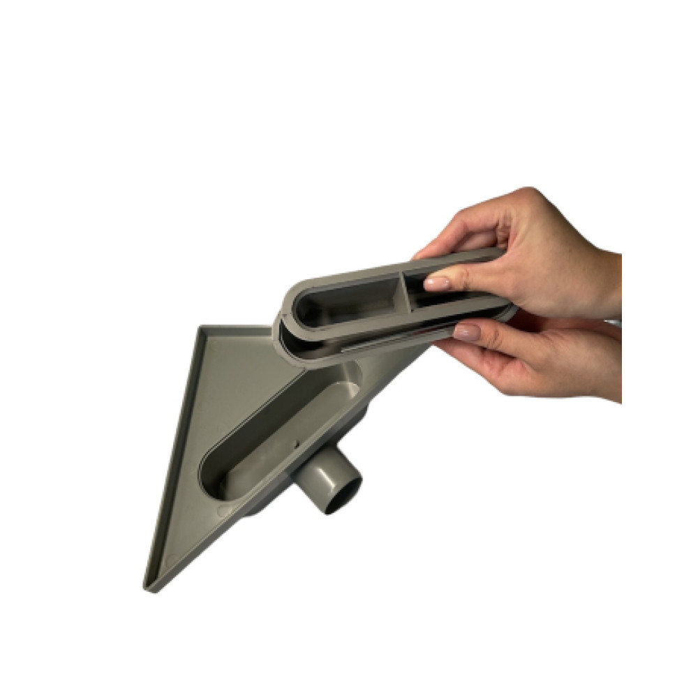 Трап для душа угловой  234х330мм горизонтальный, решетка "под плитку" из нержавеющей стали с гидрозатвором  Трап для душа угловой  234х330мм горизонтальный, решетка "под плитку" из нержавеющей стали с гидрозатвором