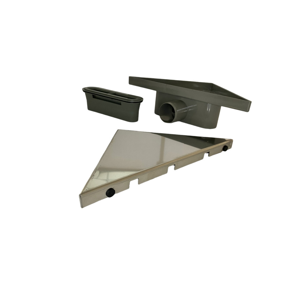 Трап для душа угловой  234х330мм горизонтальный, решетка "под плитку" из нержавеющей стали с гидрозатвором  Трап для душа угловой  234х330мм горизонтальный, решетка "под плитку" из нержавеющей стали с гидрозатвором