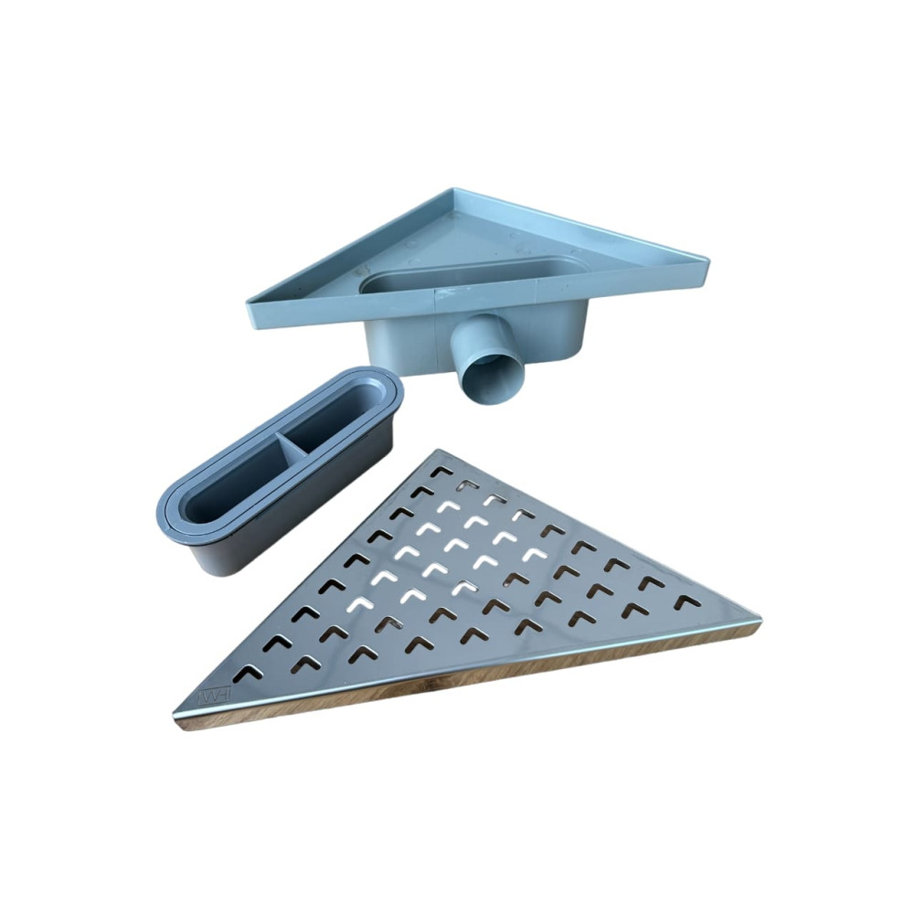 Трап для душу кутовий горизонтальний, решітка "хвиля" з нержавіючої сталі з гідрозатвором Трап для душу кутовий горизонтальний, решітка "хвиля" з нержавіючої сталі з гідрозатвором