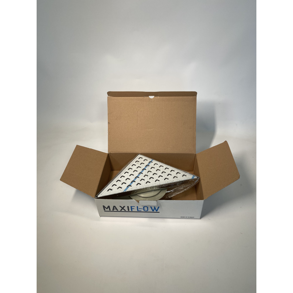 Трап для душу кутовий горизонтальний, решітка "ХВИЛЯ" з нержавіючої сталі з гідрозатвором Трап для душу кутовий горизонтальний, решітка "ХВИЛЯ" з нержавіючої сталі з гідрозатвором