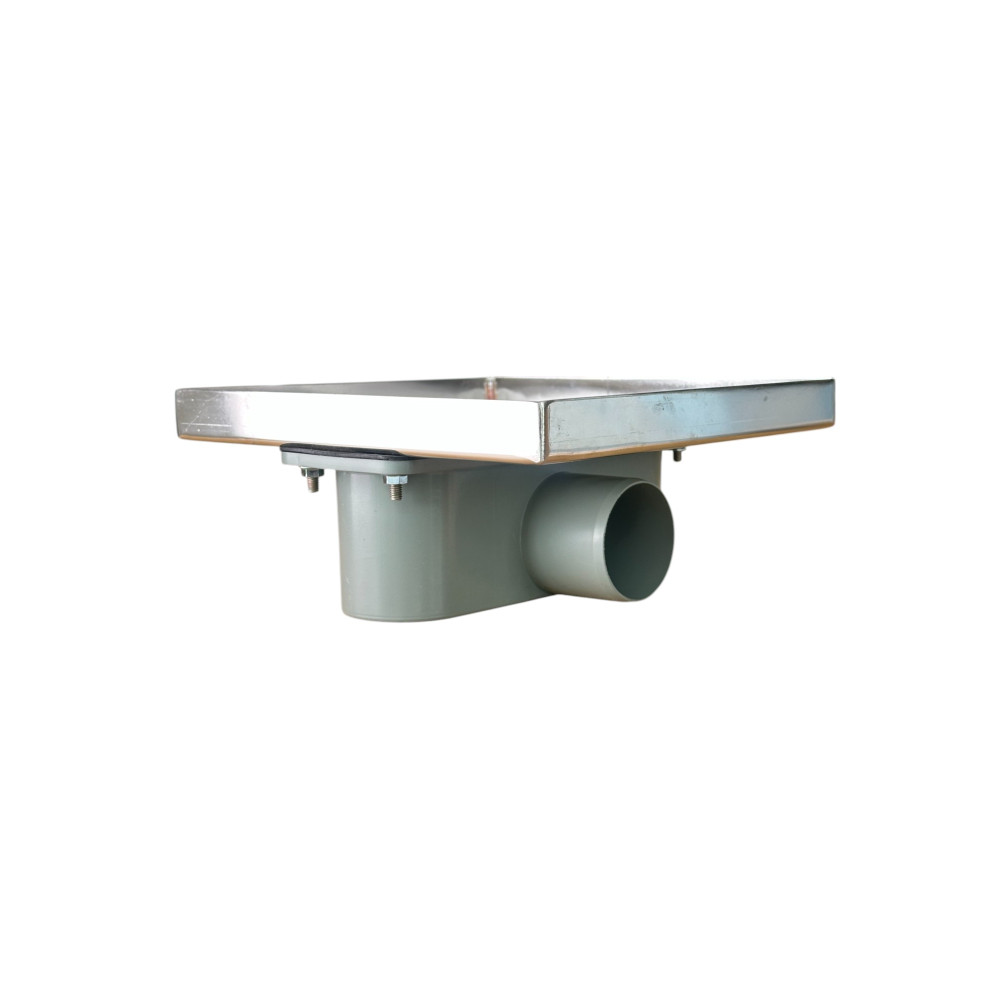 Трап с решеткой "квадрат" с нержавеющей сеткой горизонтальный выход D50, 20х20 см Трап с решеткой "квадрат" с нержавеющей сеткой горизонтальный выход D50, 20х20 см