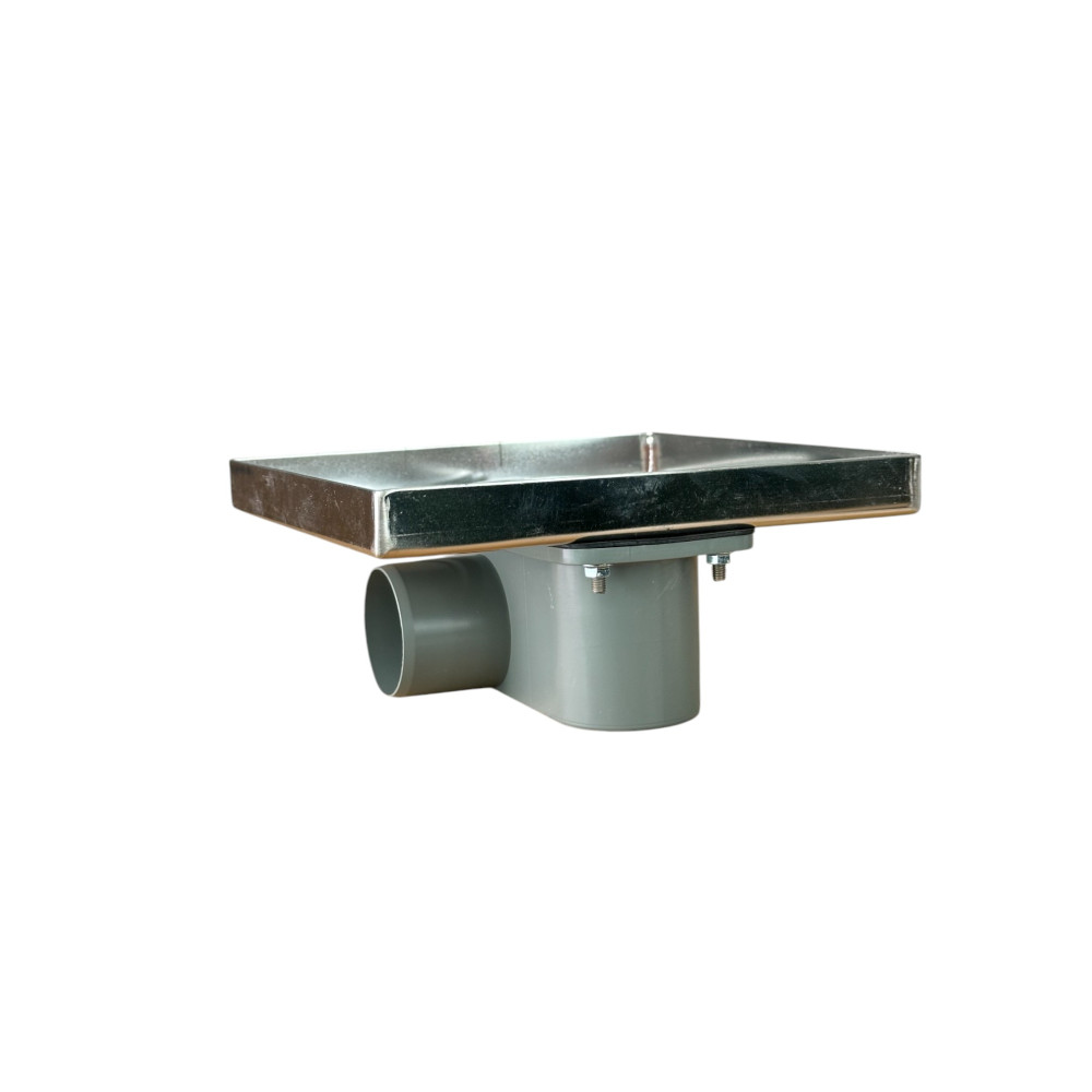 Трап с решеткой "квадрат" с нержавеющей сеткой горизонтальный выход D50, 20х20 см Трап с решеткой "квадрат" с нержавеющей сеткой горизонтальный выход D50, 20х20 см