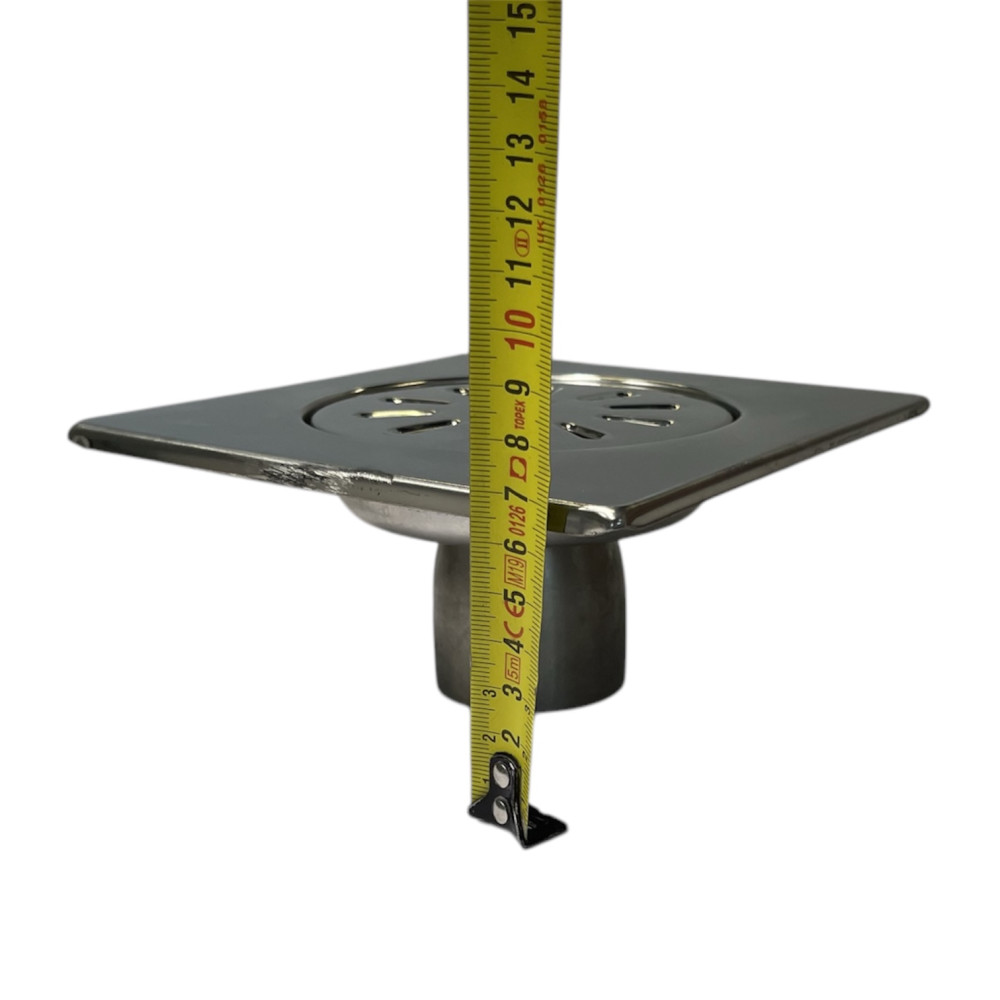 Трап из нержавеющей стали SLIM 15х15см вертикальный D50 Трап из нержавеющей стали SLIM 15х15см вертикальный D50