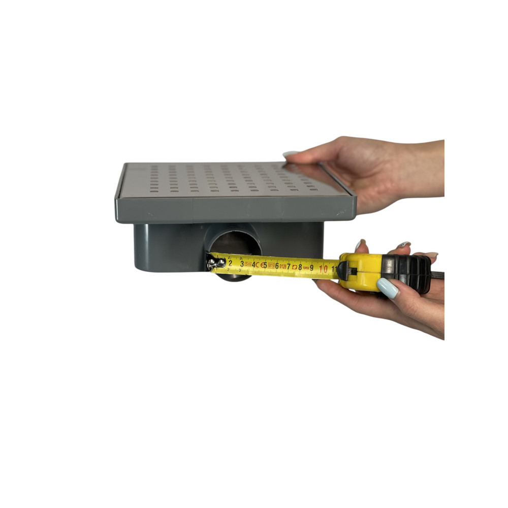 Трап с решеткой "квадрат" с нержавеющей решеткой горизонтальный выход D50, 20х20 см Трап с решеткой "квадрат" с нержавеющей решеткой горизонтальный выход D50, 20х20 см