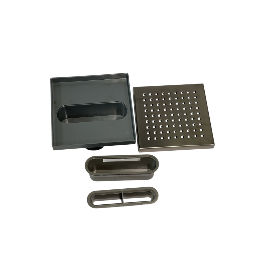 Трап с решеткой "квадрат" с нержавеющей решеткой горизонтальный выход D50, 20х20 см Трап с решеткой "квадрат" с нержавеющей решеткой горизонтальный выход D50, 20х20 см